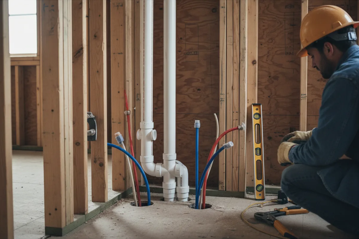 Drain and supply rough-in during Drain Cleaning in Englishtown