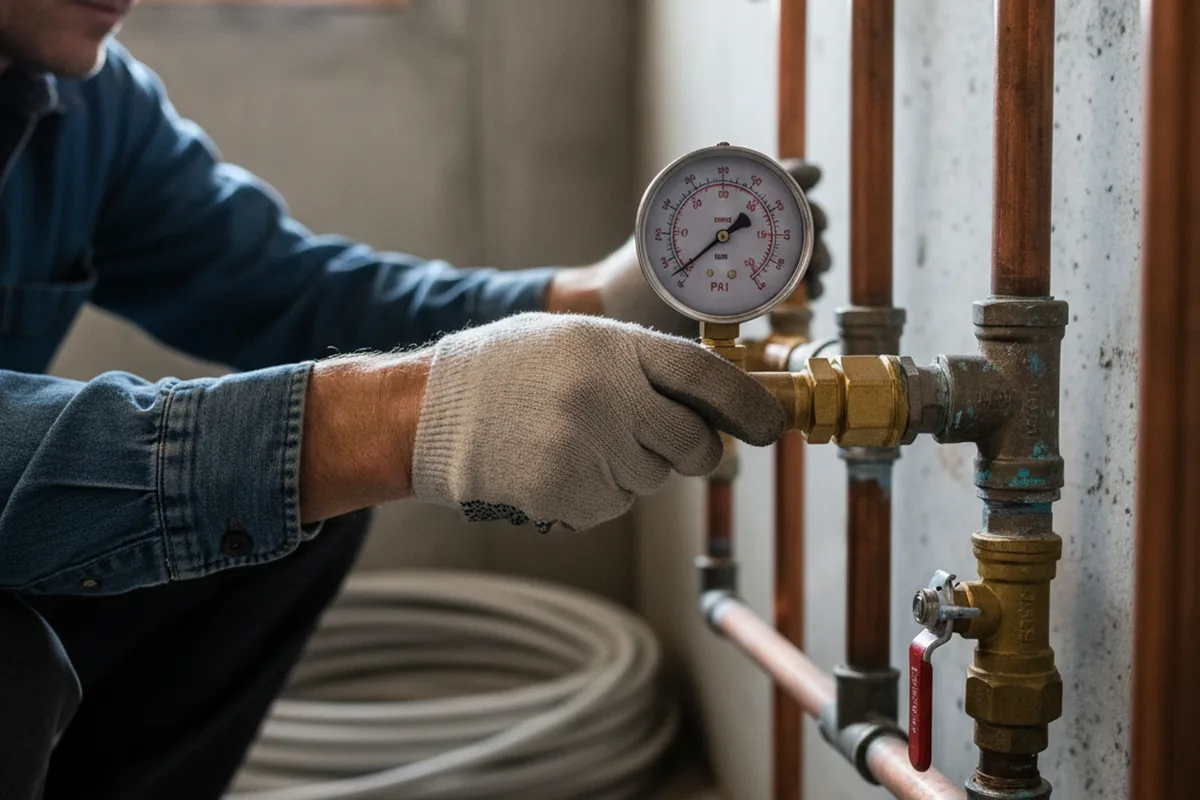 Pressure testing a repaired line during Water Line Repair in Englishtown